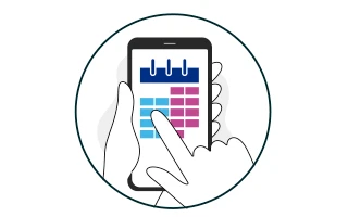 Icon: Person holding smartphone looks at calendar app