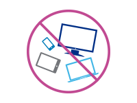 Icon: Image of screens inside circle with line diagonally, to cross them out