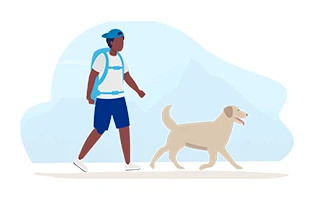 Icon: Man takes dog out for a walk