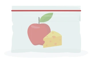 Icon: Lunch box with images of an apple and a piece of cheese