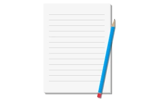 Icon: Pencil with eraser set atop ruled paper