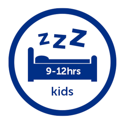 Icon: Image of bed with child sleeping in it; ZZZ written above bed; "kids" written below