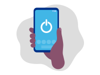 Icon: Image of phone held in right hand with icon showing it being powered off