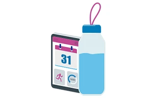 Icon: Illustration of a water bottle and a desk calendar