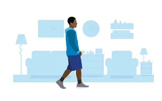 Icon: Teen boy stands up in living room