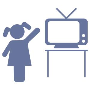 Illustration of a young girl standing up in front of the television