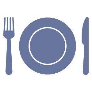 Illustration of a plate, with a fork to the left and a knife to the right